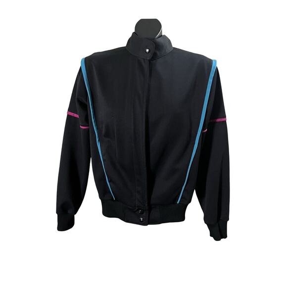 Vintage Winning Ways Black Track Jacket with Blue & Pink Accents - Picture 1 of 9